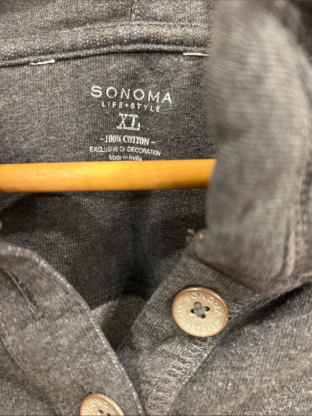 Gray Hooded Button Pullover Sweatshirt - Picture 4 of 9